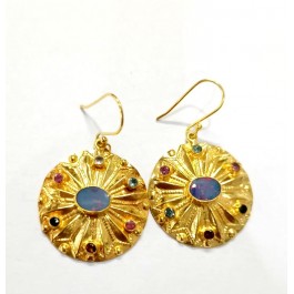 Natural Opal Gold Plated Silver Earrings, Wedding earrings Gold Vermeil Jewellery